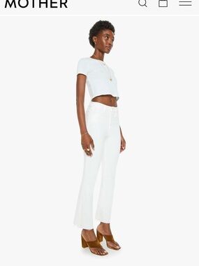 MOTHER White Cropped Straight Ankle Jeans
